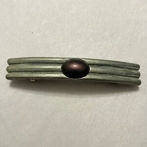 1988 Seagull Pewter Hair Clip Bar Purple Stone Barrette Canada Handmade Bar Vtg